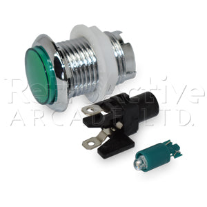 Chrome Illuminated Buttons - Green Pushbuttons Universal - Retro Active Arcade