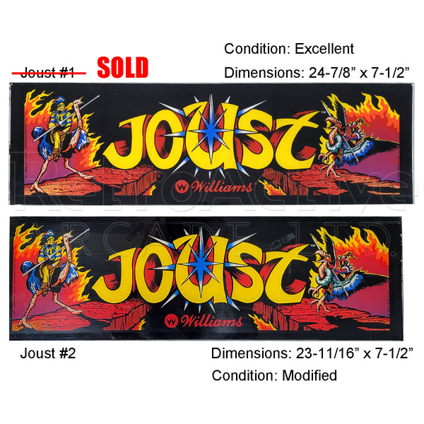Original Joust Marquee | Williams Video Game Arcade Cabinet Accessories Retro Active Arcade - Retro Active Arcade