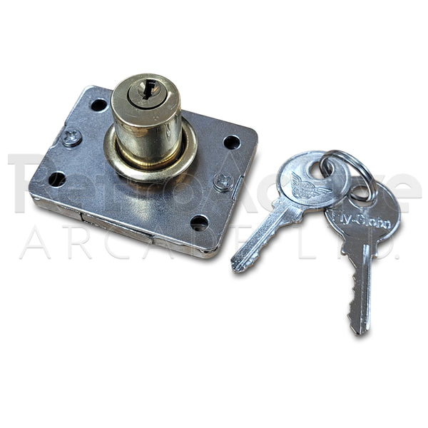 Fly Globe Lock and Key w/Base Plate - 21mm Cabinet Hardware Universal - Retro Active Arcade