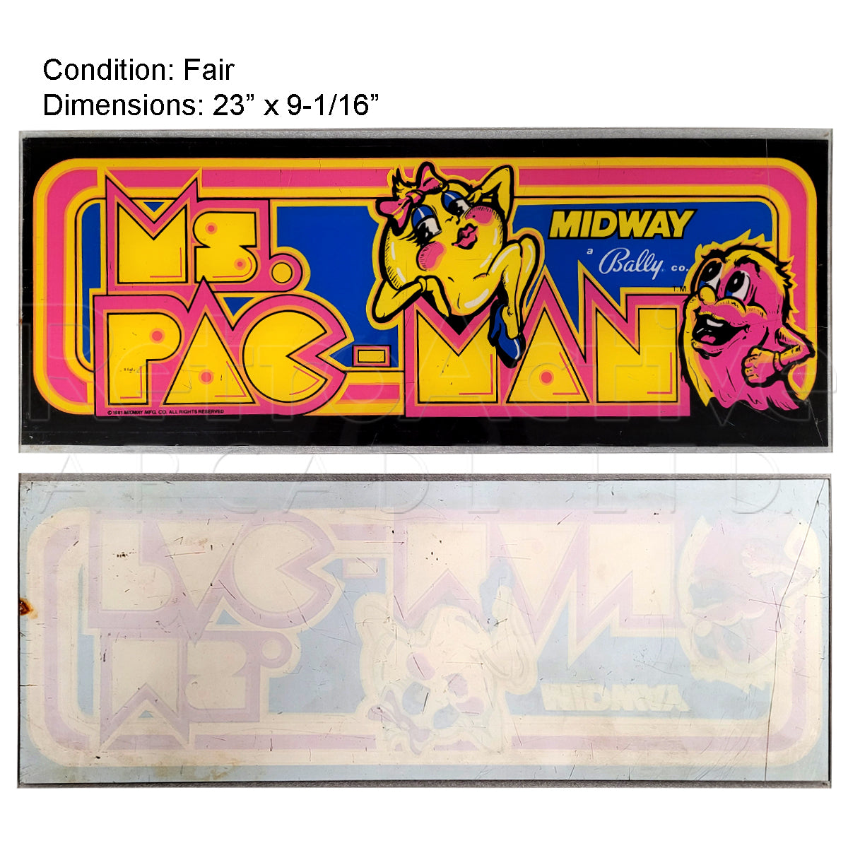 Original Ms. Pac-Man Marquee | Midway Video Game Arcade Cabinet Accessories Retro Active Arcade - Retro Active Arcade