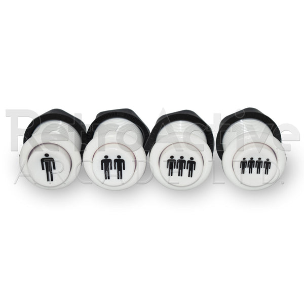 Concave Printed Player Button - White Pushbuttons Universal - Retro Active Arcade